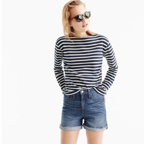 J.Crew Dark Wash Raw Hem Fold Over High Rise Denim Shorts Size 33 - Picture 1 of 15